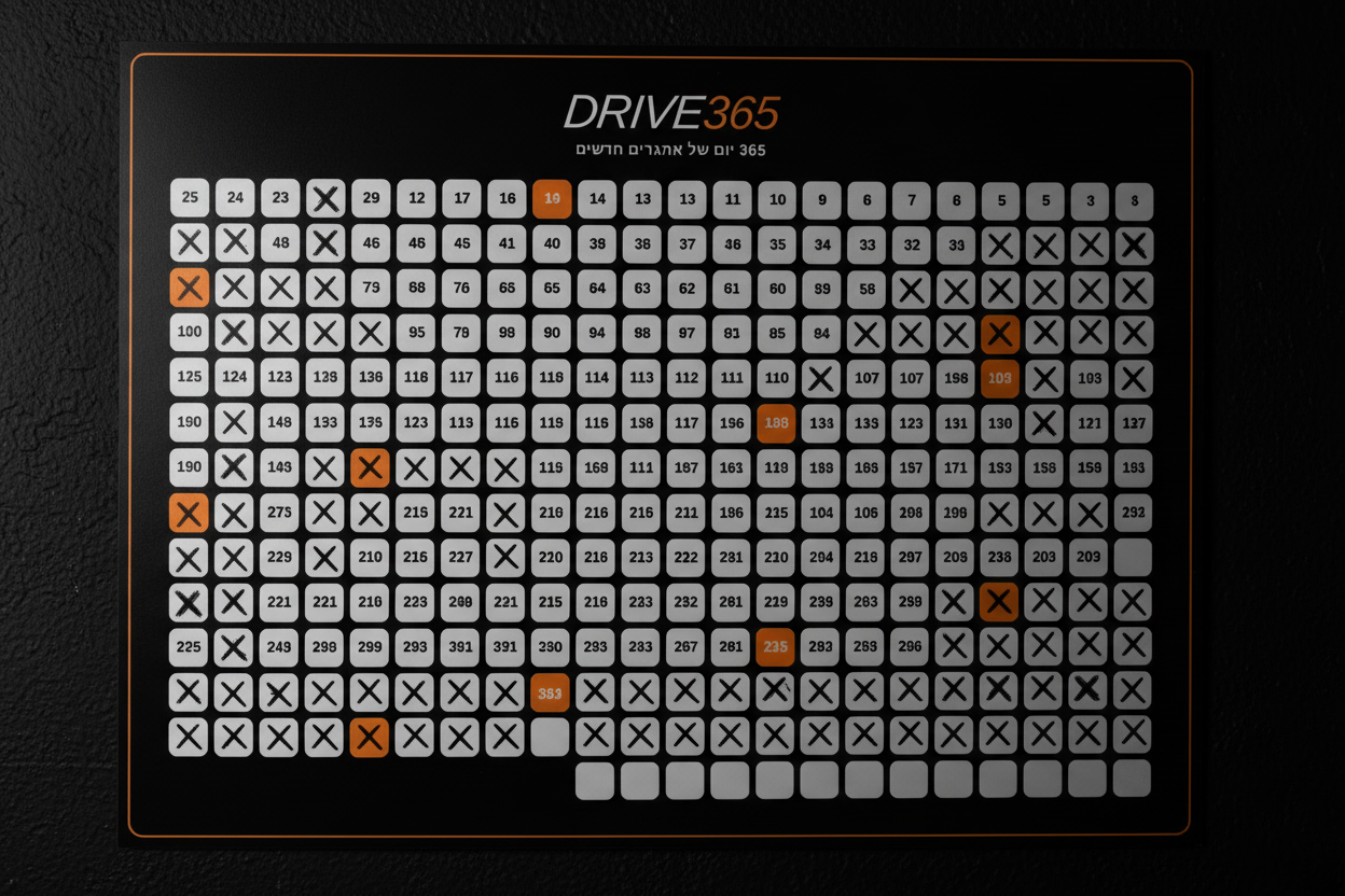 תקריב על לוח Drive365 עם סימוני X